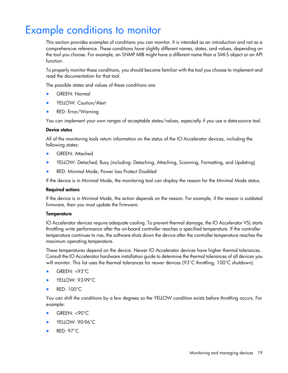 Example conditions to monitor | HP IO Accelerator for BladeSystem c-Class User Manual | Page 19 / 51