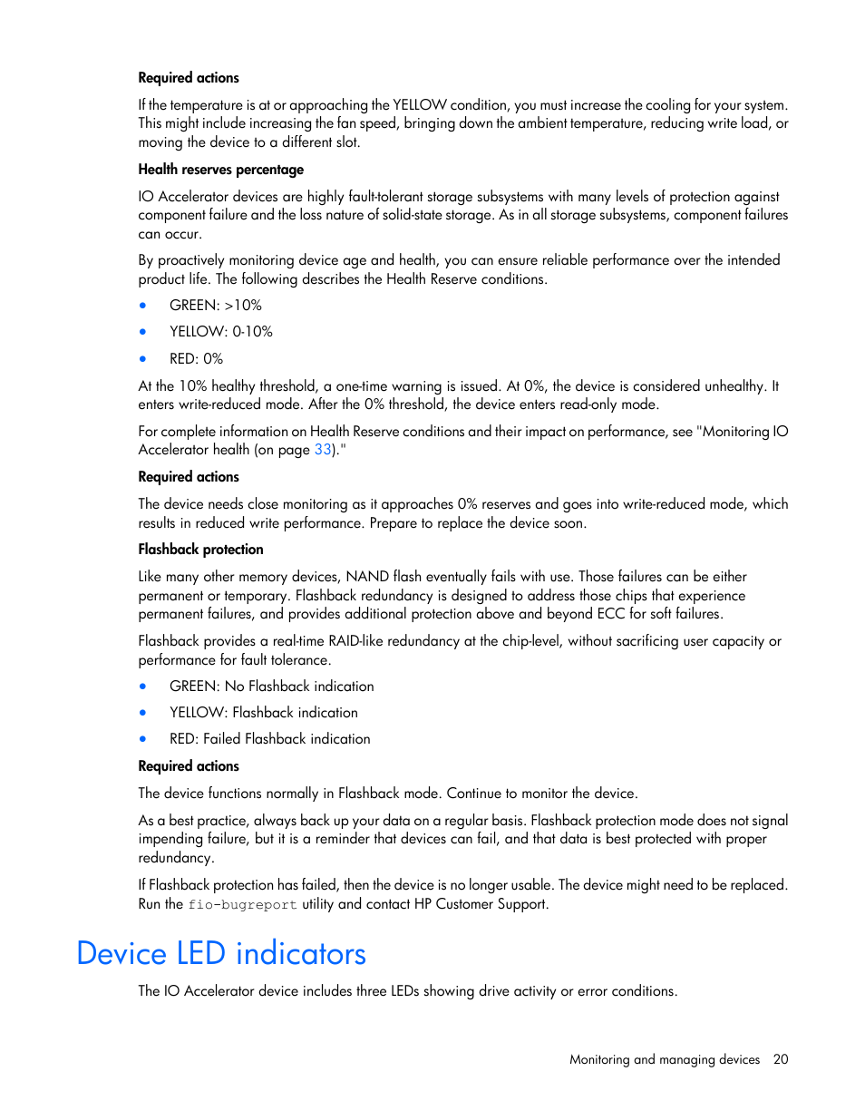 Device led indicators | HP IO Accelerator for BladeSystem c-Class User Manual | Page 20 / 51