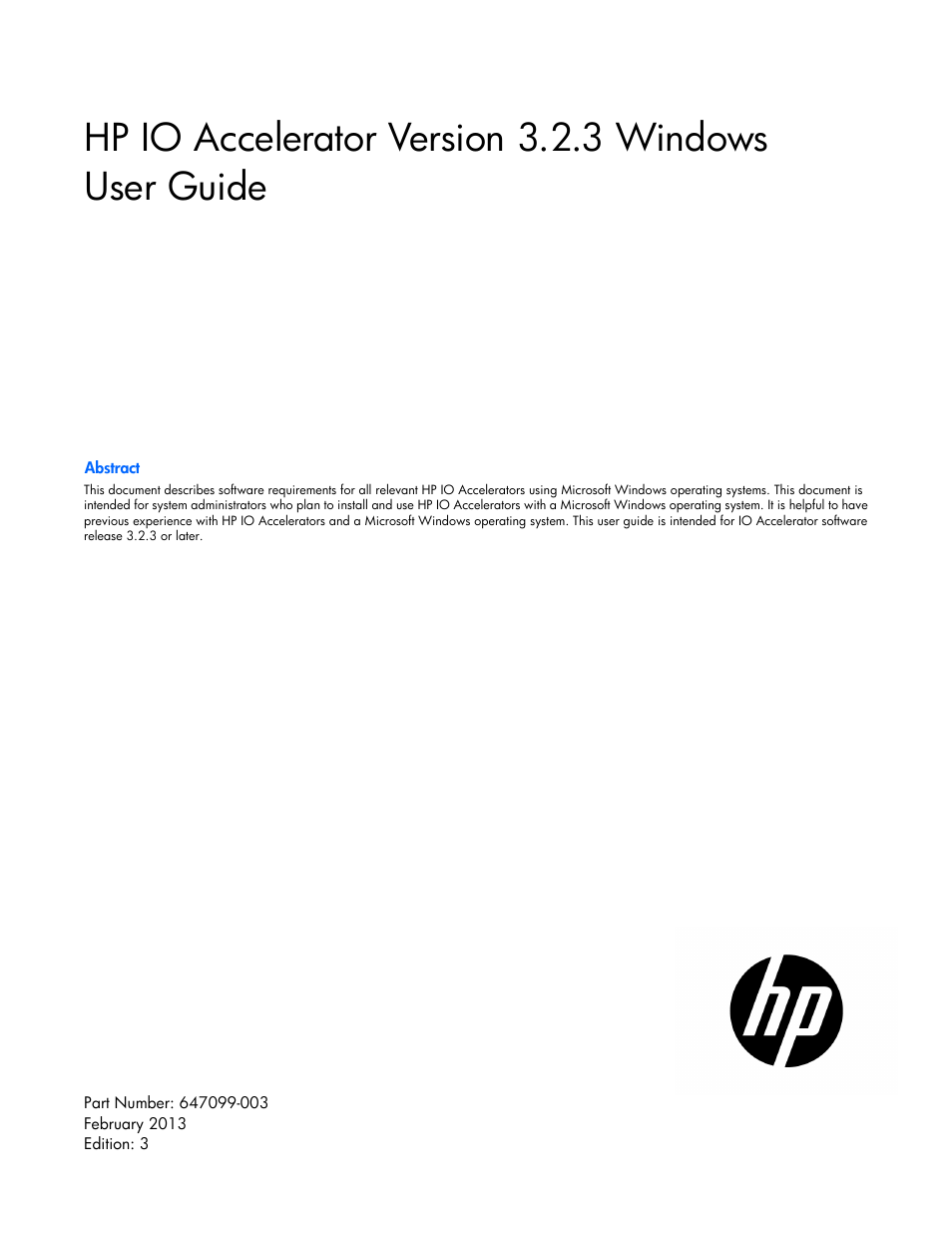 HP IO Accelerator for BladeSystem c-Class User Manual | 84 pages