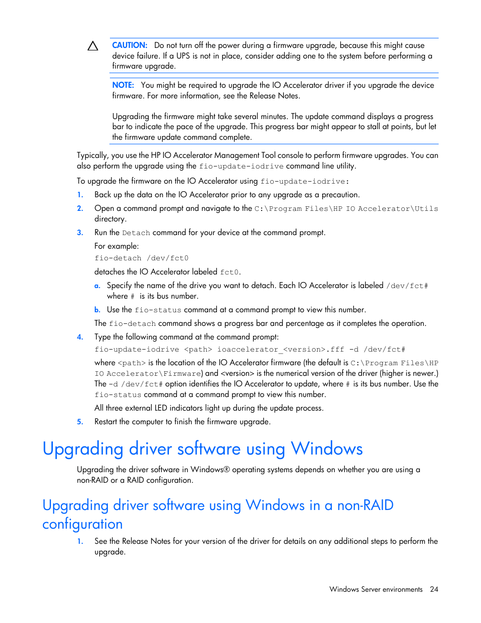 Upgrading driver software using windows | HP IO Accelerator for BladeSystem c-Class User Manual | Page 24 / 84