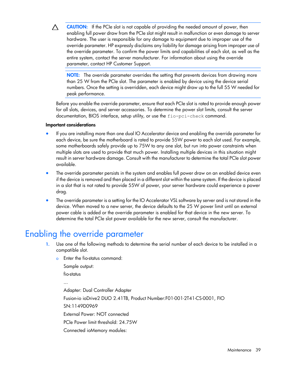 Enabling the override parameter | HP IO Accelerator for BladeSystem c-Class User Manual | Page 39 / 84