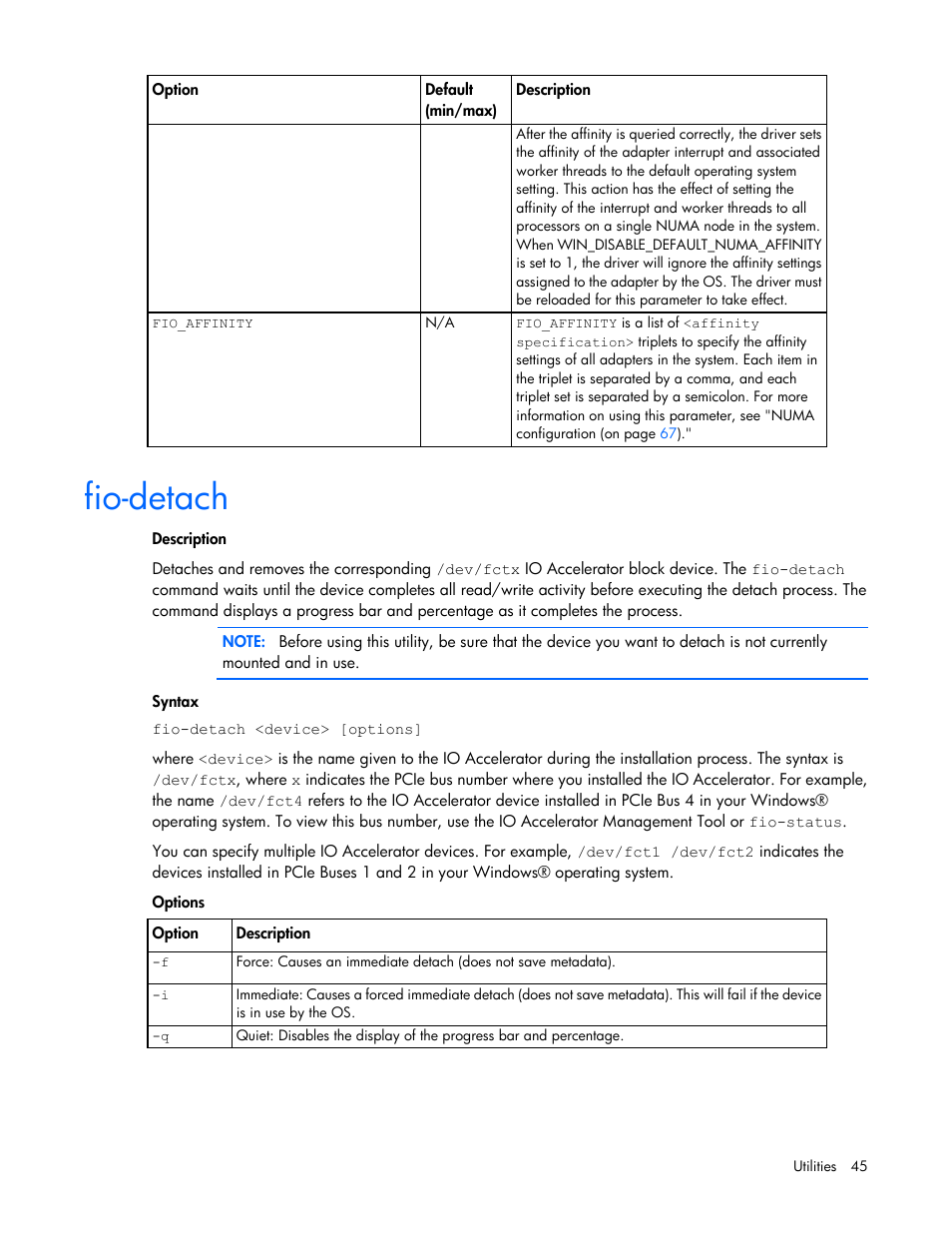 Fio-detach | HP IO Accelerator for BladeSystem c-Class User Manual | Page 45 / 84