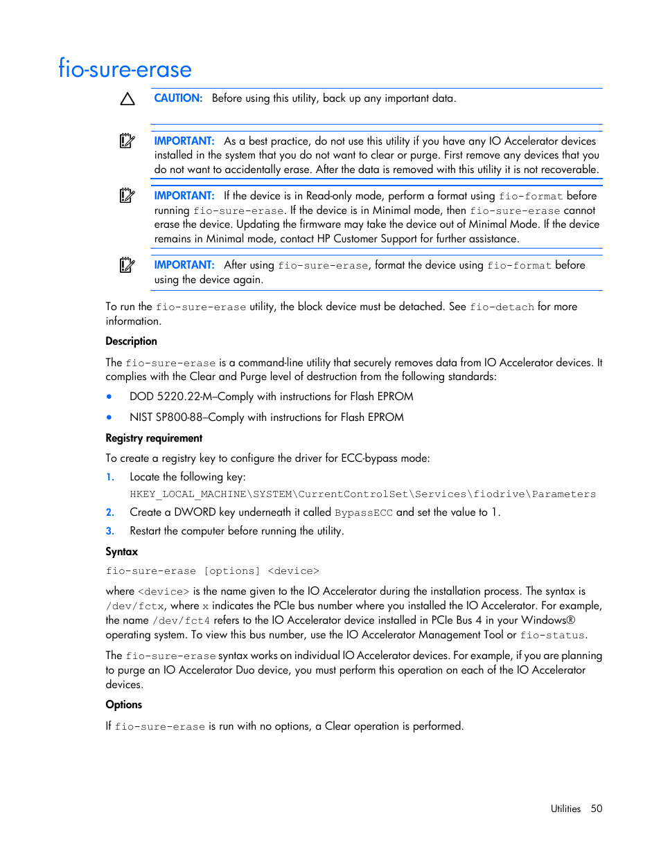 Fio-sure-erase | HP IO Accelerator for BladeSystem c-Class User Manual | Page 50 / 84