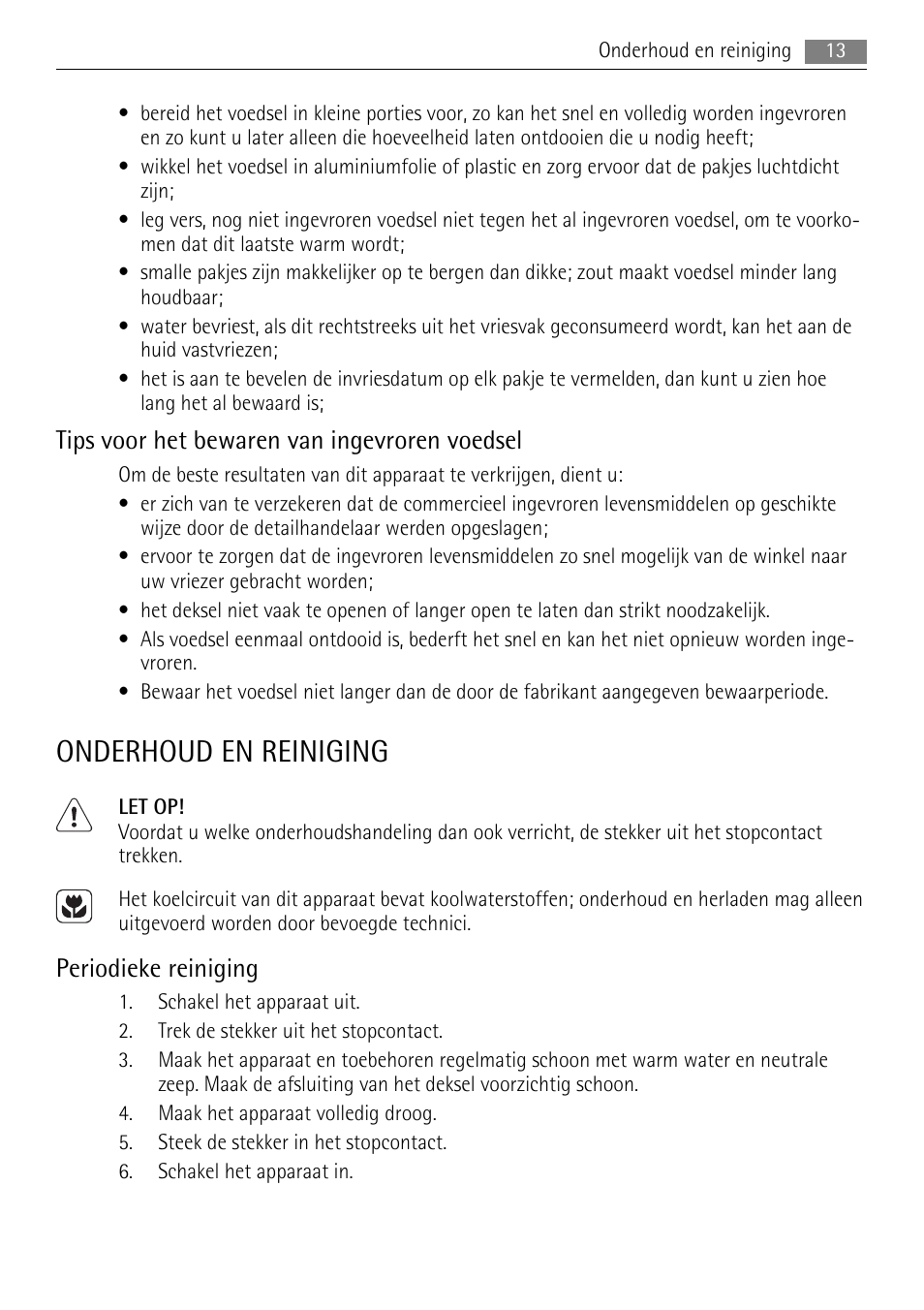 Onderhoud en reiniging, Tips voor het bewaren van ingevroren voedsel, Periodieke reiniging | AEG A82300HLW0 User Manual | Page 13 / 80