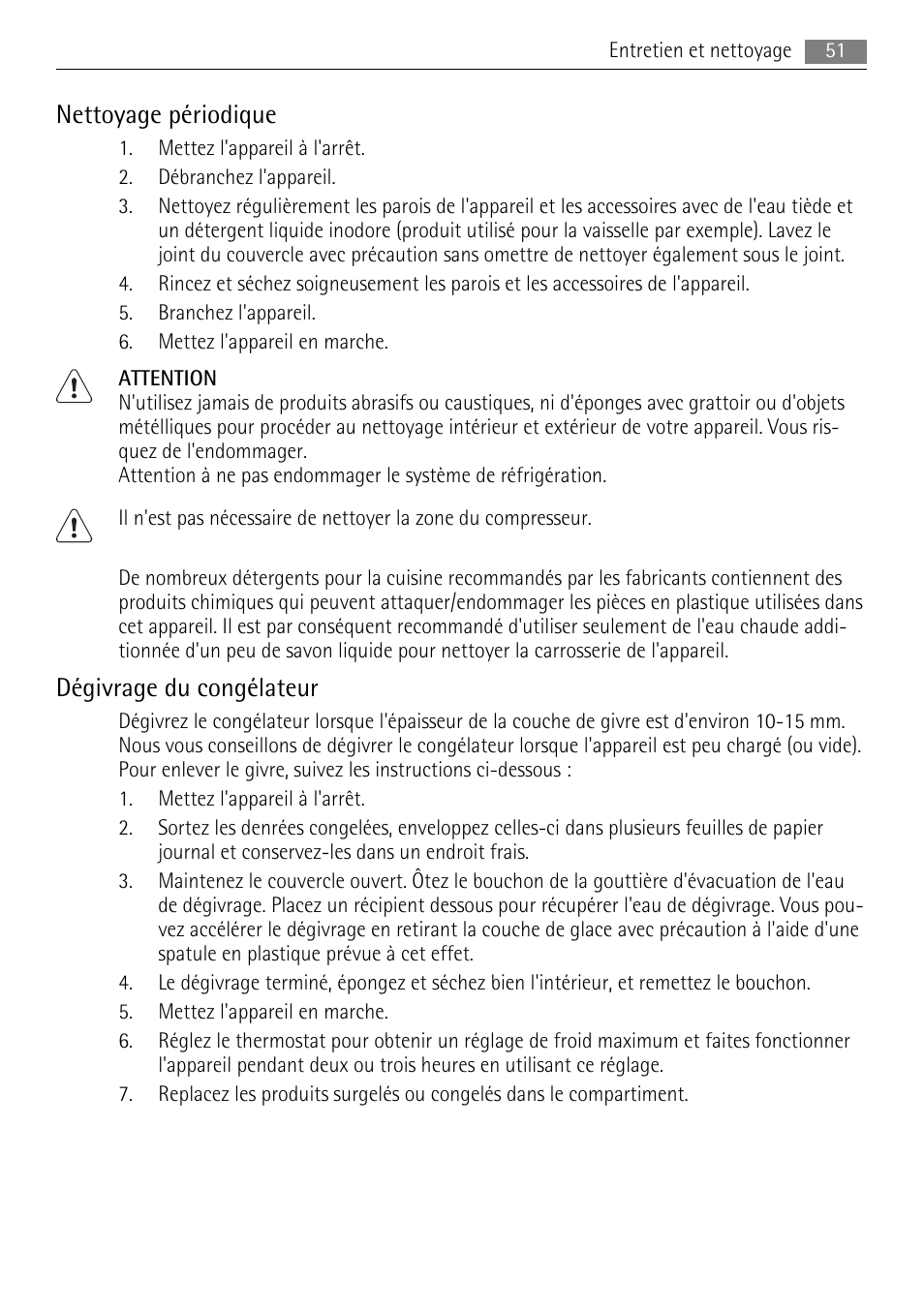 Nettoyage périodique, Dégivrage du congélateur | AEG A82300HLW0 User Manual | Page 51 / 80