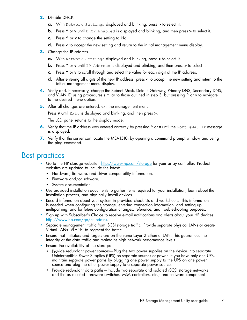 Best practices | HP StorageWorks 1510i Modular Smart Array User Manual | Page 17 / 99