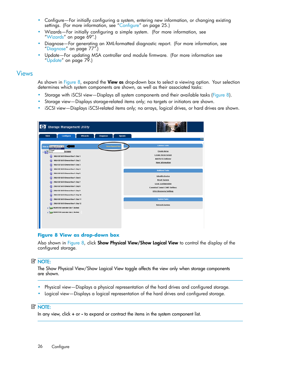 Views, 8 view as drop-down box | HP StorageWorks 1510i Modular Smart Array User Manual | Page 26 / 99