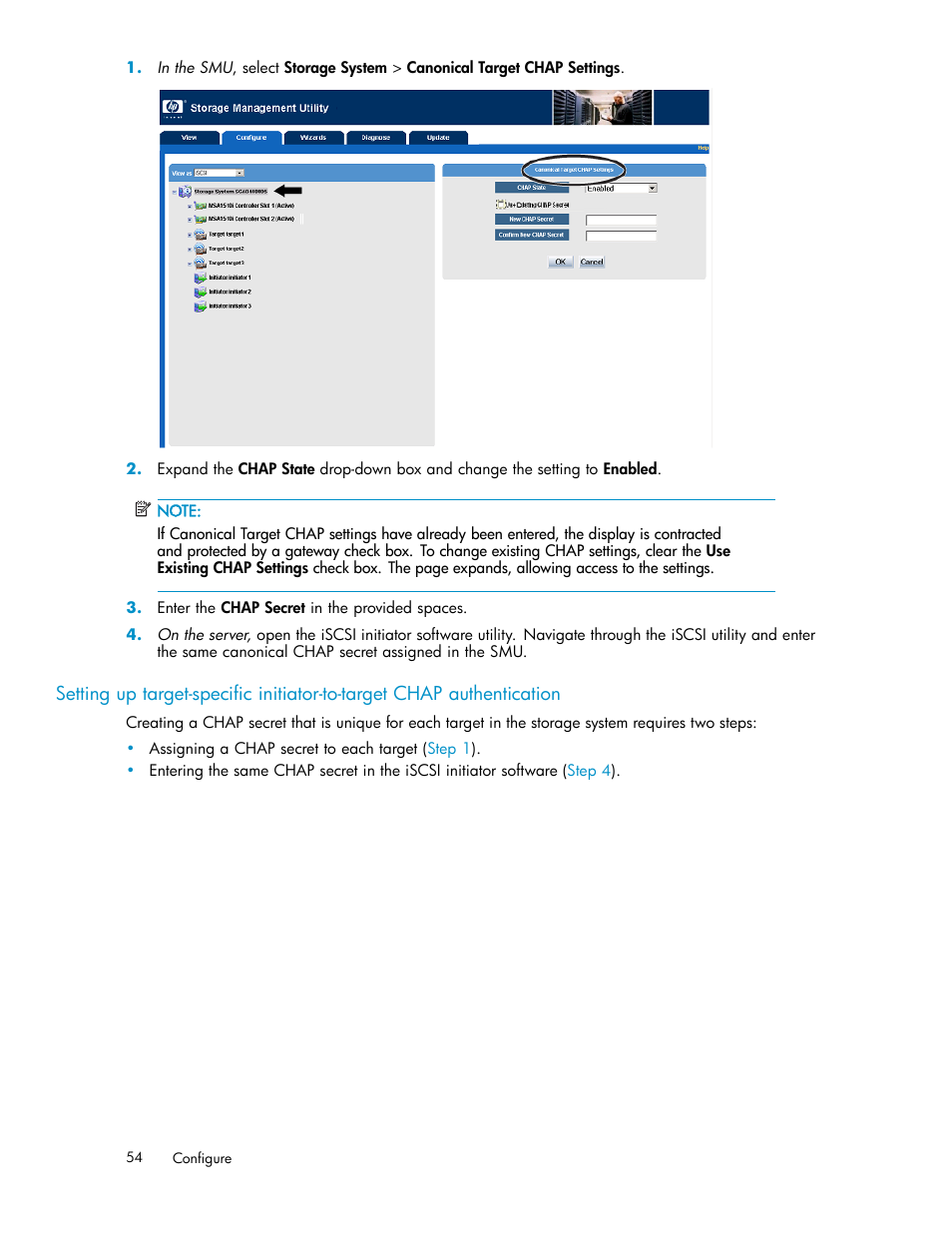 Step 1, Step 4 | HP StorageWorks 1510i Modular Smart Array User Manual | Page 54 / 99