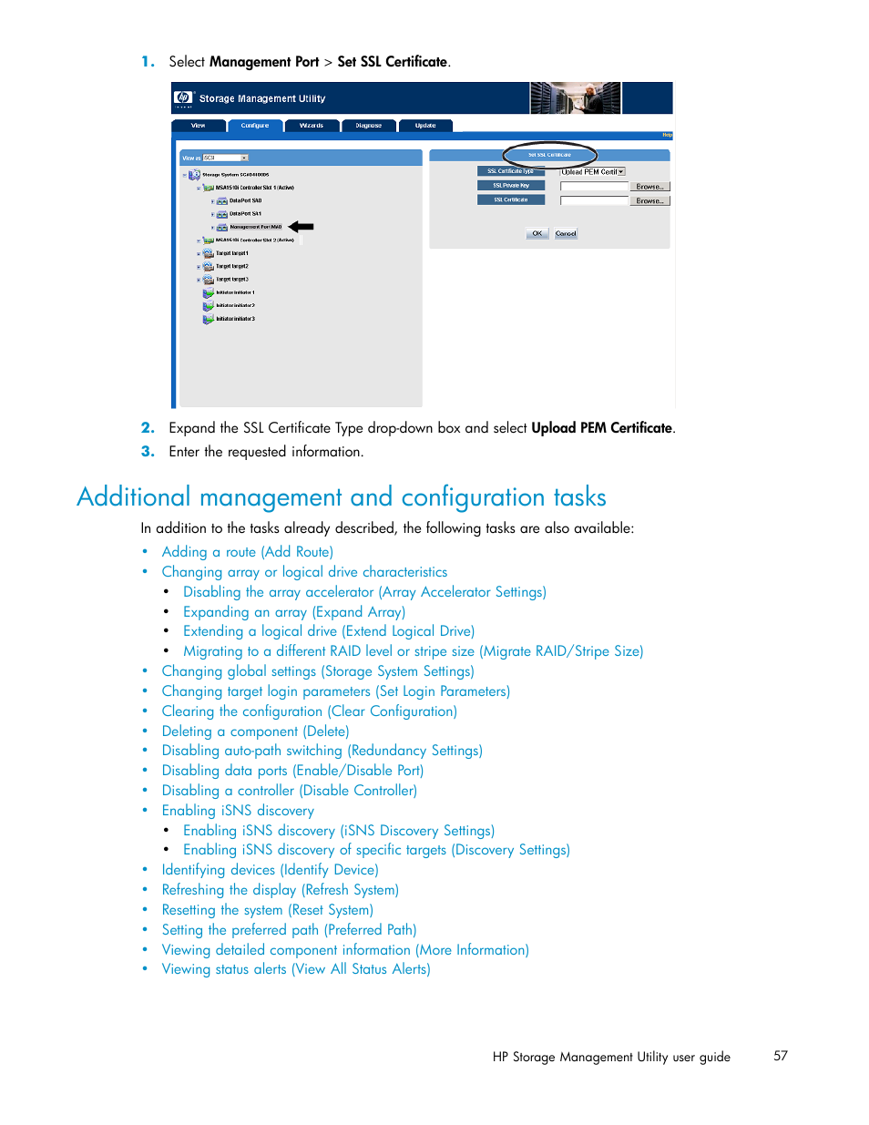 Additional management and configuration tasks | HP StorageWorks 1510i Modular Smart Array User Manual | Page 57 / 99