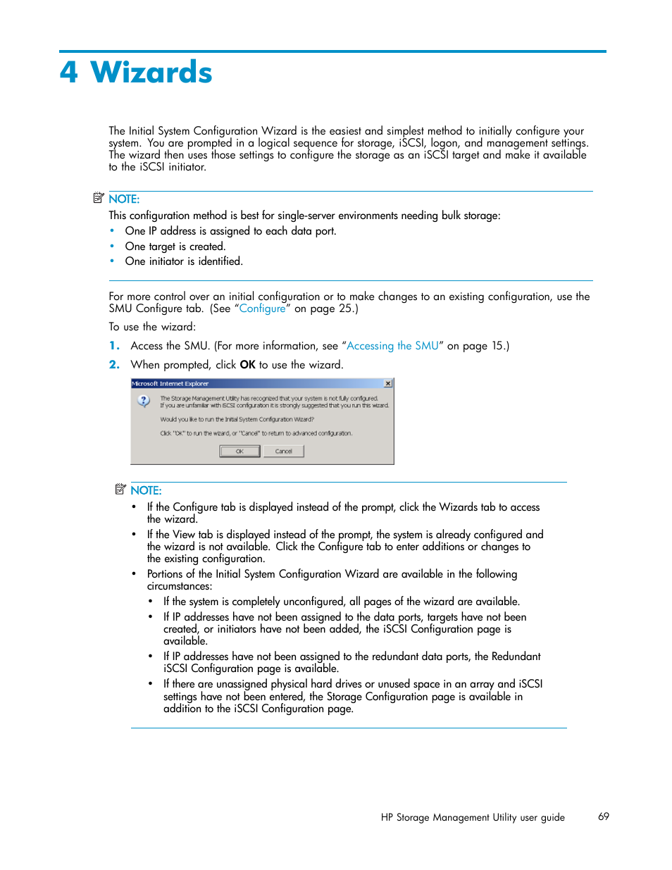 4 wizards, Wizards | HP StorageWorks 1510i Modular Smart Array User Manual | Page 69 / 99