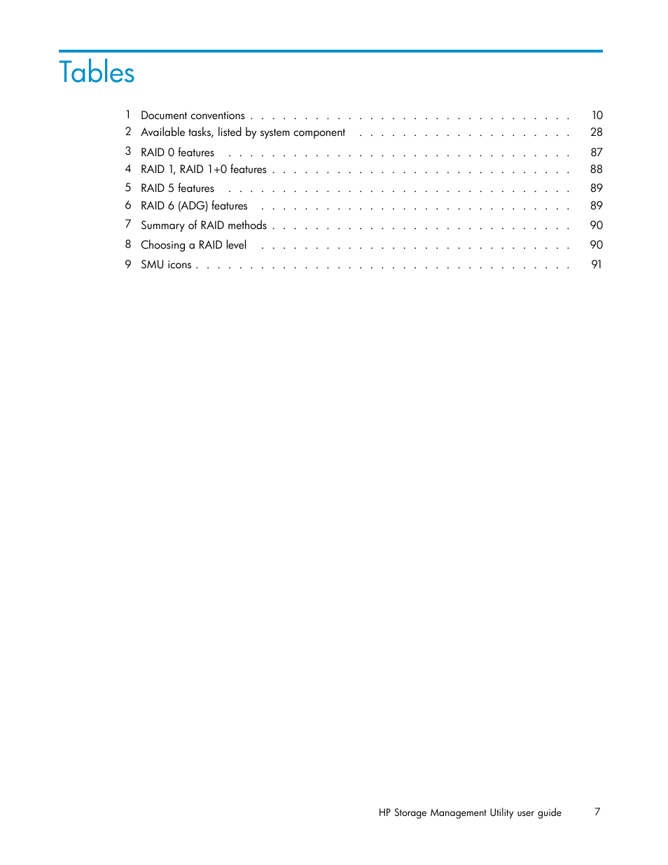 Tables | HP StorageWorks 1510i Modular Smart Array User Manual | Page 7 / 99