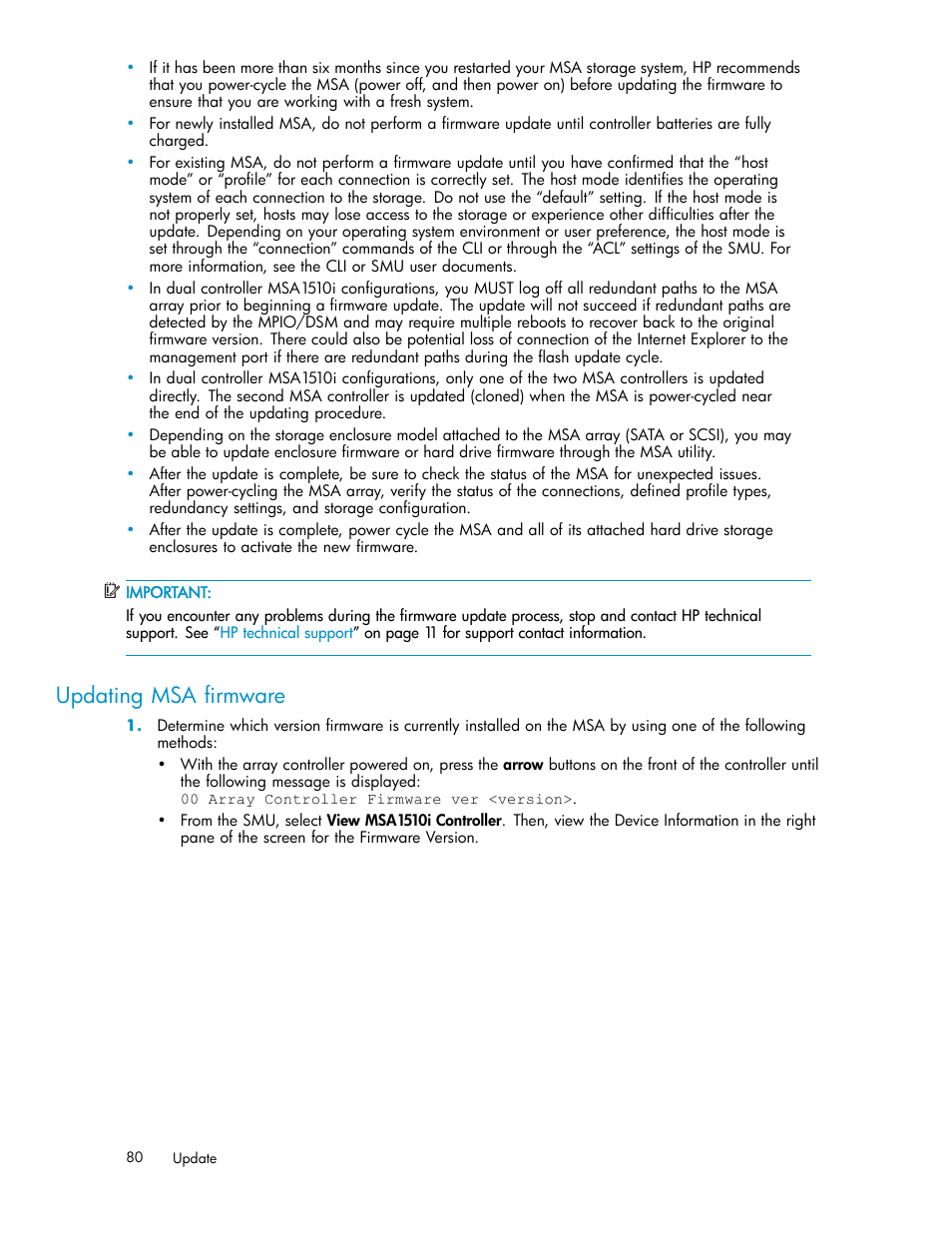 Updating msa firmware | HP StorageWorks 1510i Modular Smart Array User Manual | Page 80 / 99