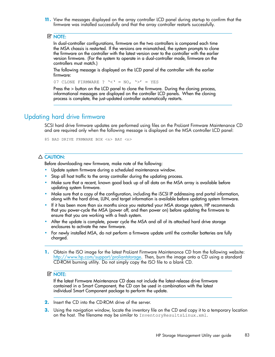 Updating hard drive firmware | HP StorageWorks 1510i Modular Smart Array User Manual | Page 83 / 99