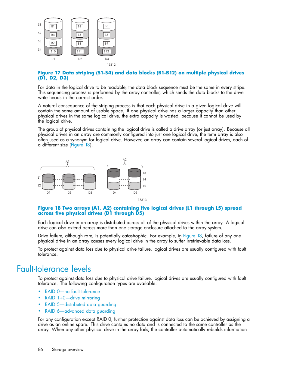 Fault-tolerance levels, Drives (d1 through d5), Figure 17 | HP StorageWorks 1510i Modular Smart Array User Manual | Page 86 / 99