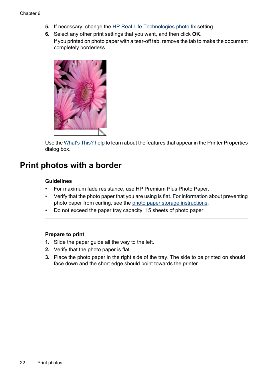 Print photos with a border, Border | HP Deskjet D2445 Printer User Manual | Page 24 / 98