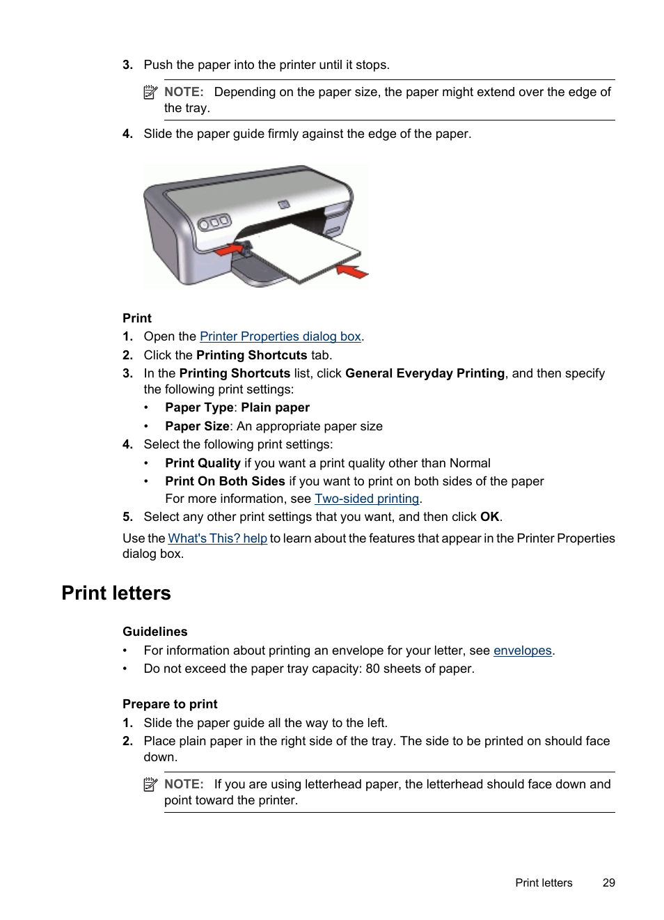 Print letters, Letters | HP Deskjet D2445 Printer User Manual | Page 31 / 98