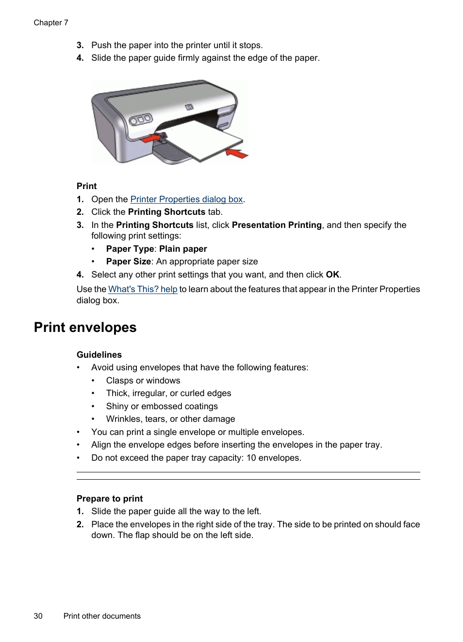 Print envelopes, Envelopes | HP Deskjet D2445 Printer User Manual | Page 32 / 98