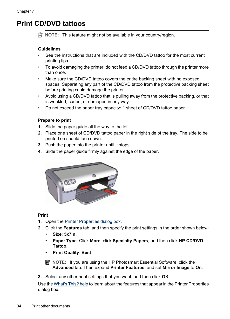 Print cd/dvd tattoos, Cd/dvd tattoos | HP Deskjet D2445 Printer User Manual | Page 36 / 98