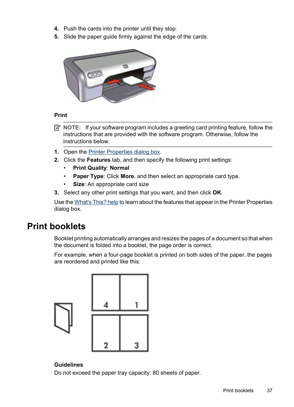 Print booklets, Booklets | HP Deskjet D2445 Printer User Manual | Page 39 / 98