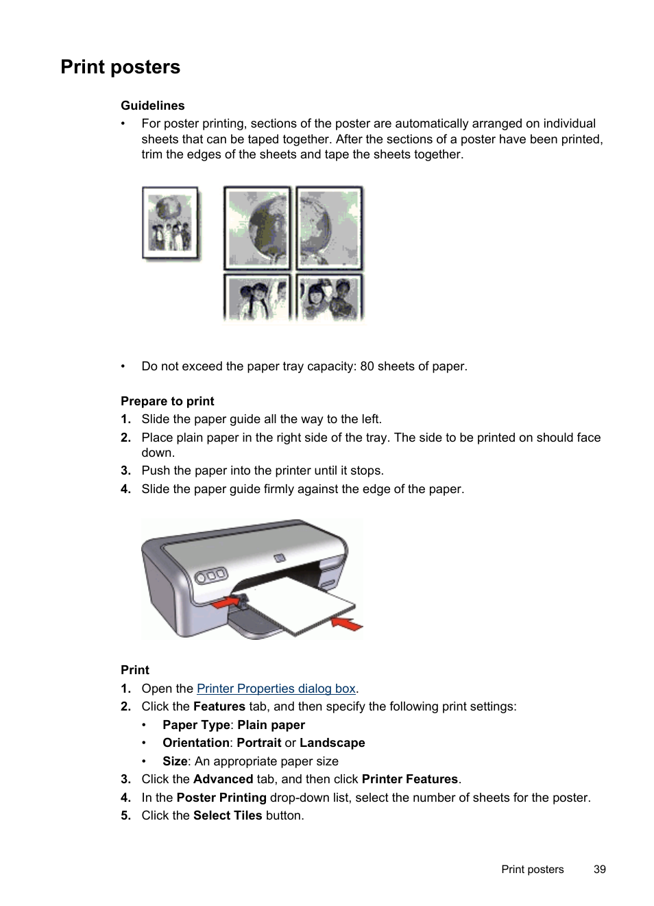 Print posters, Posters | HP Deskjet D2445 Printer User Manual | Page 41 / 98