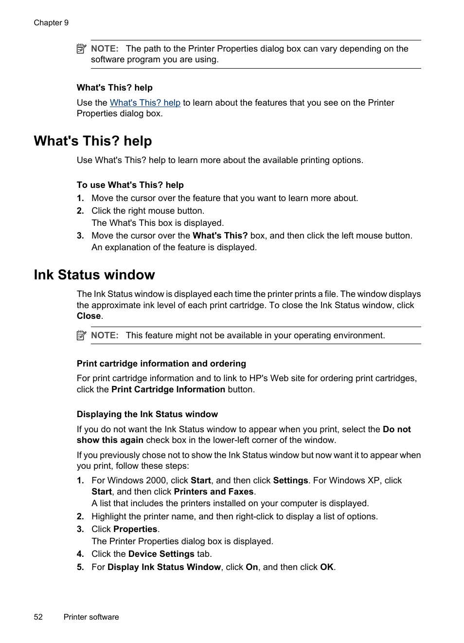 What's this? help, Ink status window, What's this? help ink status window | HP Deskjet D2445 Printer User Manual | Page 54 / 98