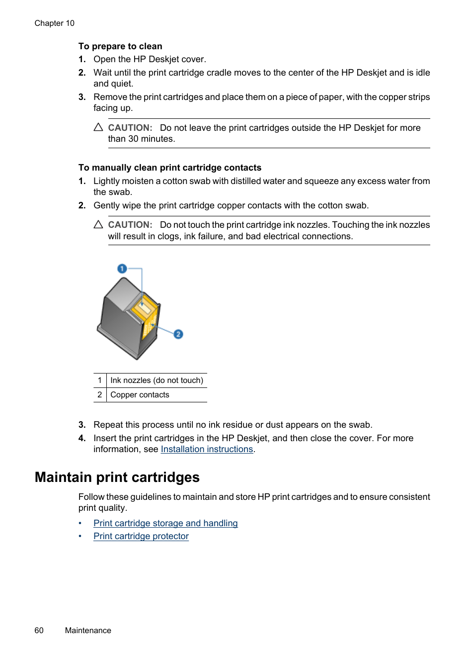 Maintain print cartridges, Maintain print, Cartridges | HP Deskjet D2445 Printer User Manual | Page 62 / 98