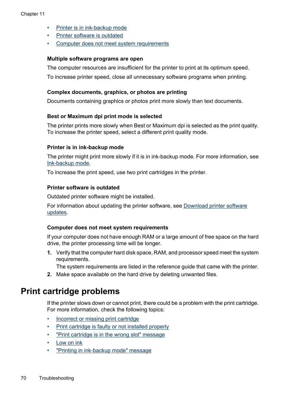 Print cartridge problems, Multiple software programs are open, Best or maximum dpi print mode is selected | HP Deskjet D2445 Printer User Manual | Page 72 / 98