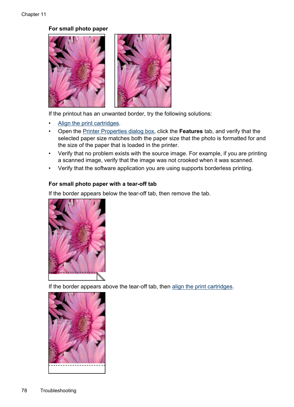 For small photo paper, For small photo paper with a tear-off tab | HP Deskjet D2445 Printer User Manual | Page 80 / 98