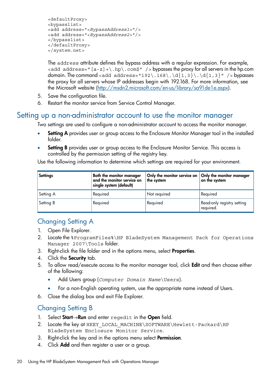 Changing setting a, Changing setting b | HP OneView for Microsoft System Center User Manual | Page 20 / 60