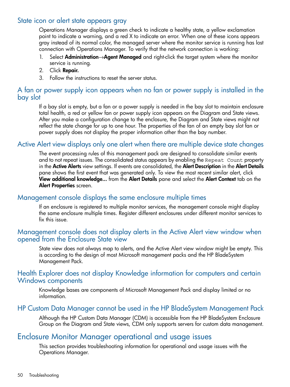 State icon or alert state appears gray | HP OneView for Microsoft System Center User Manual | Page 50 / 60