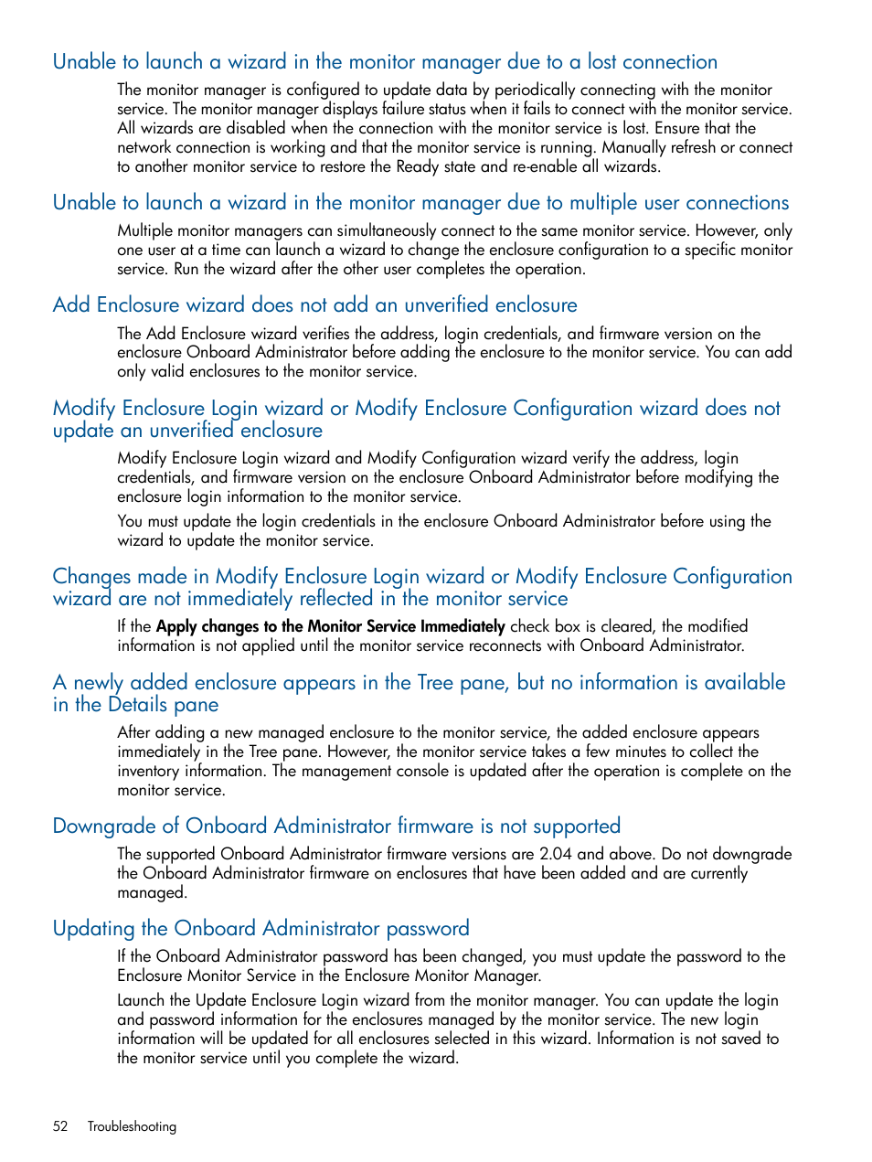 Updating the onboard administrator password | HP OneView for Microsoft System Center User Manual | Page 52 / 60