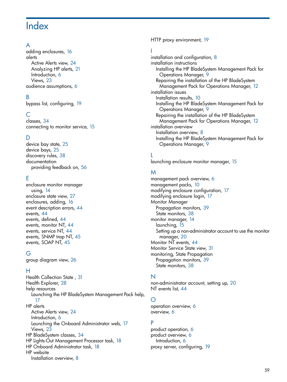 Index | HP OneView for Microsoft System Center User Manual | Page 59 / 60