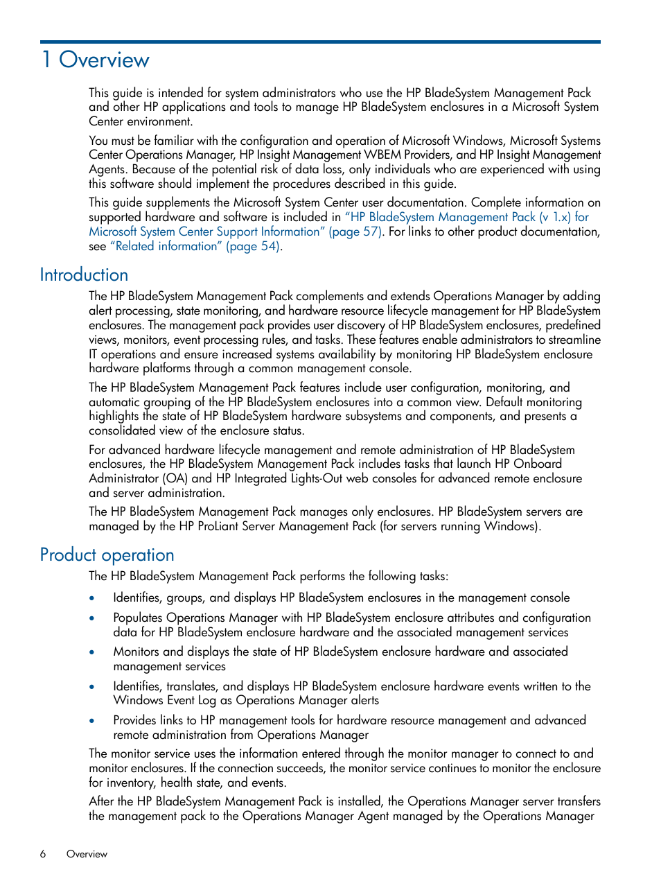 1 overview, Introduction, Product operation | Introduction product operation | HP OneView for Microsoft System Center User Manual | Page 6 / 60