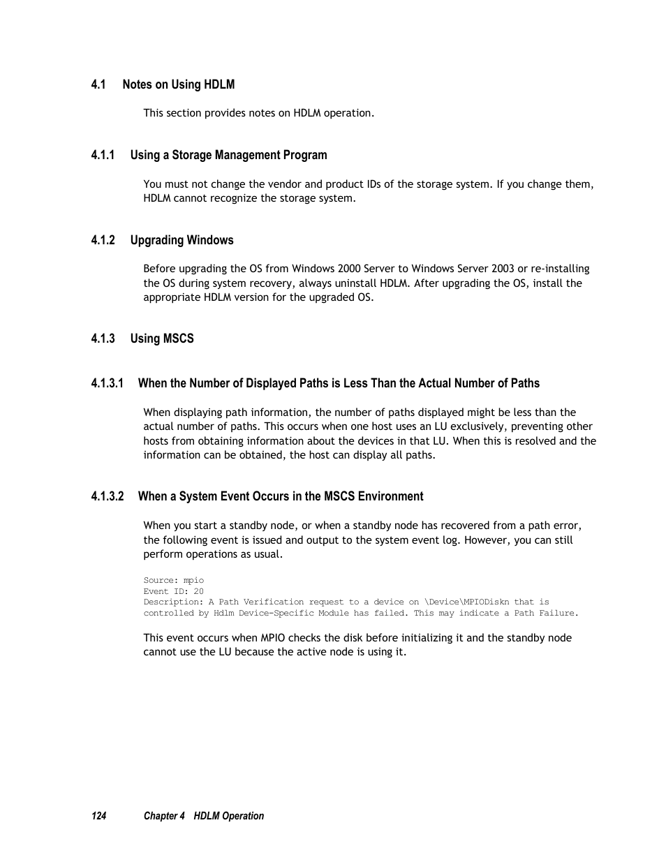 1 notes on using hdlm, 1 using a storage management program, 2 upgrading windows | 3 using mscs | HP Hitachi Dynamic Link Manager Software User Manual | Page 140 / 411