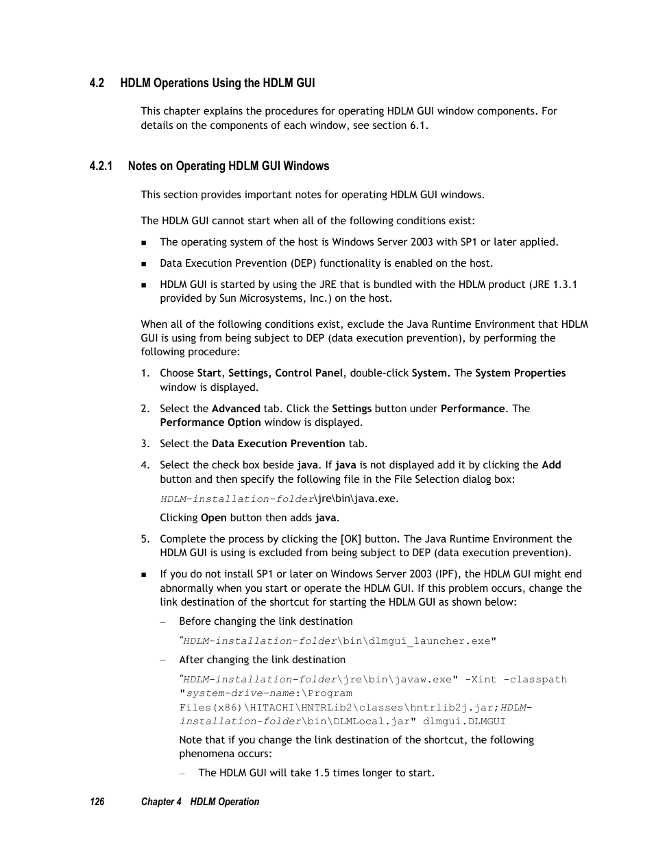 2 hdlm operations using the hdlm gui, 1 notes on operating hdlm gui windows, 2 and | HP Hitachi Dynamic Link Manager Software User Manual | Page 142 / 411