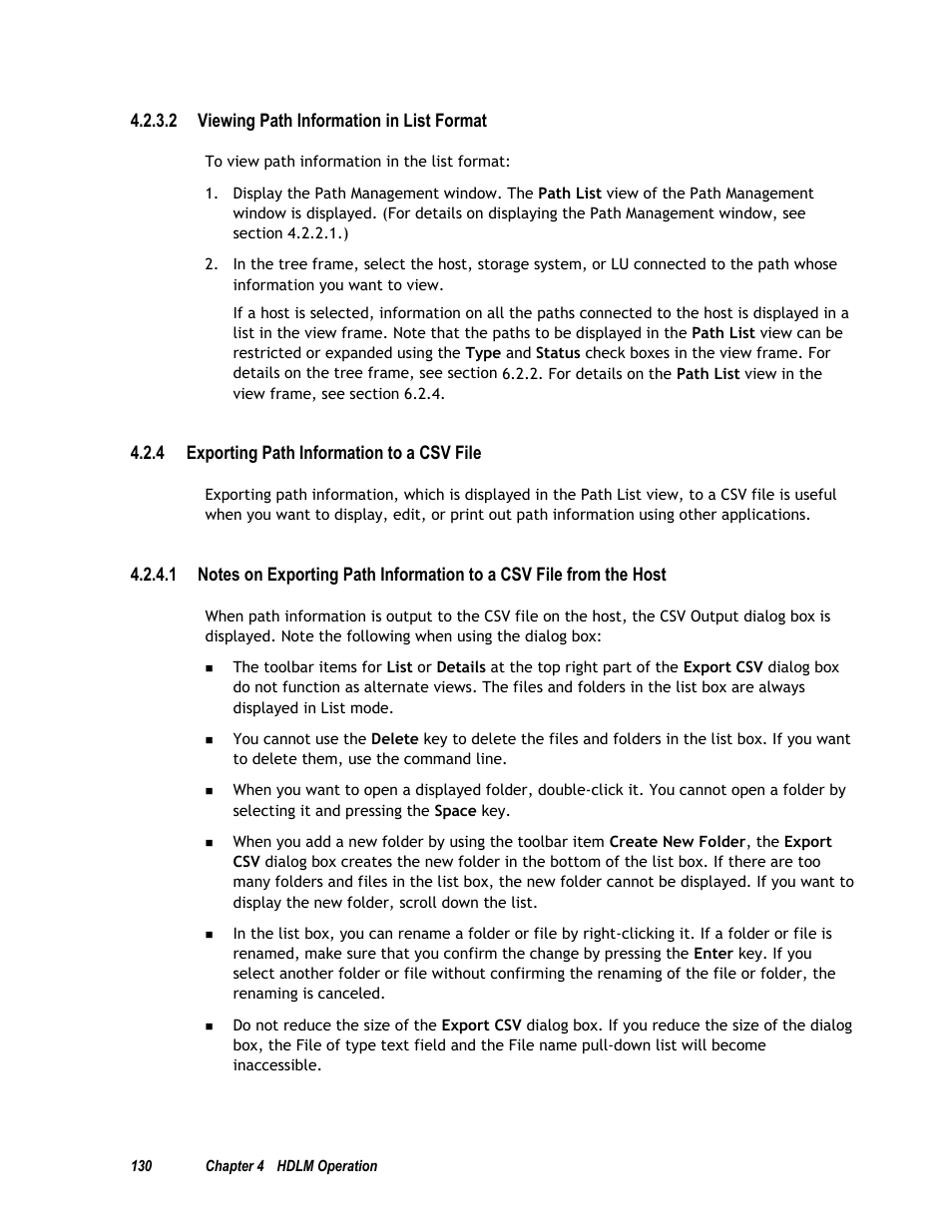 Exporting path information to a csv file, 2 an, 2 viewing path information in list format | 4 exporting path information to a csv file | HP Hitachi Dynamic Link Manager Software User Manual | Page 146 / 411