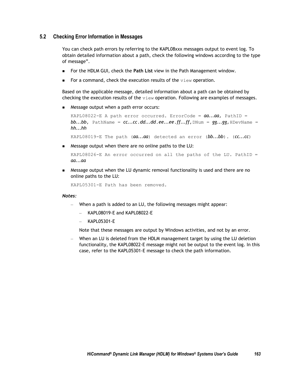 2 checking error information in messages | HP Hitachi Dynamic Link Manager Software User Manual | Page 179 / 411