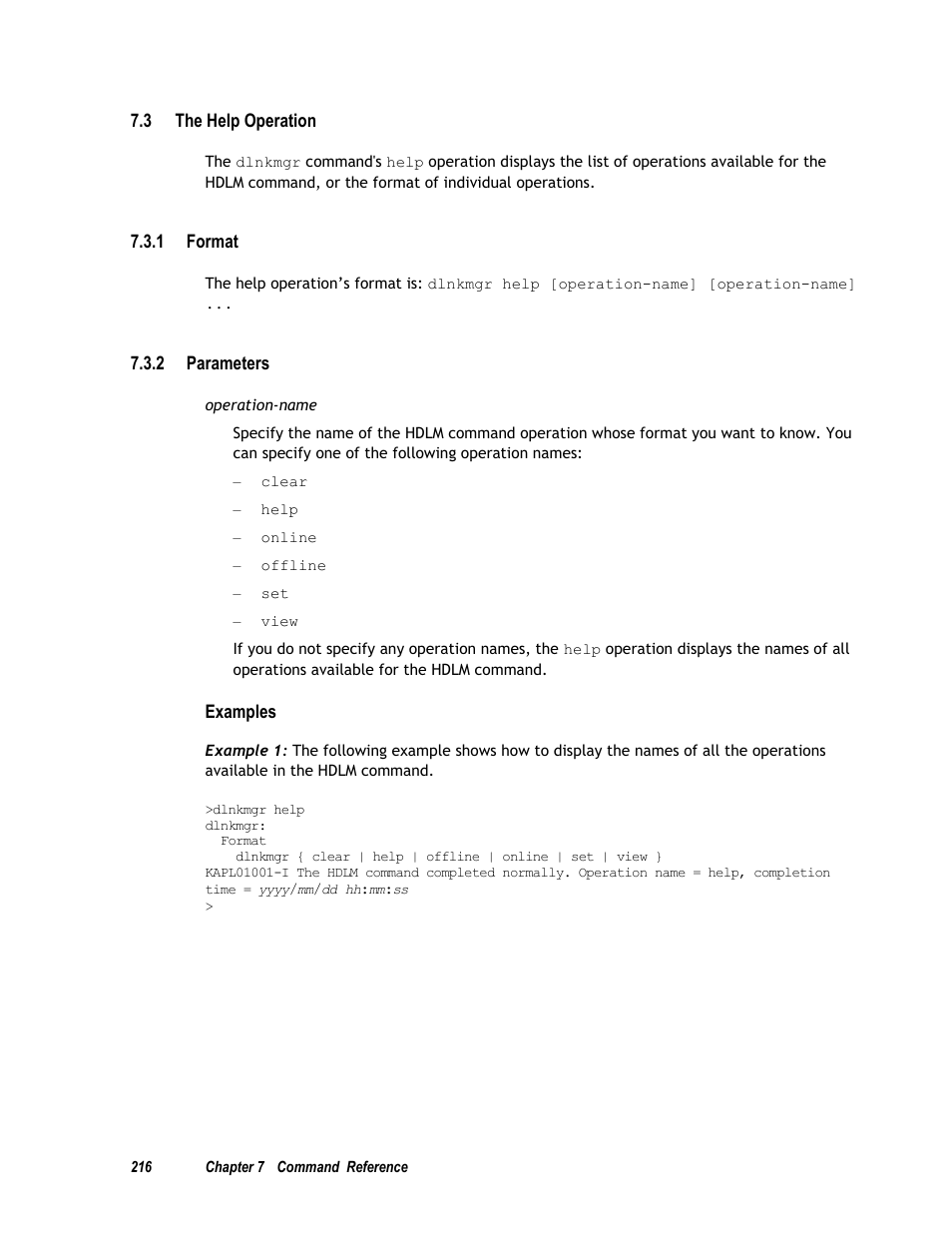 3 the help operation, 1 format, 2 parameters | HP Hitachi Dynamic Link Manager Software User Manual | Page 232 / 411