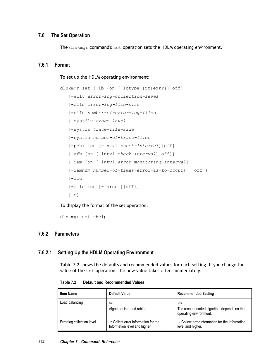 6 the set operation, 1 format, 2 parameters | S 7.6 and, Ction 7.6 | HP Hitachi Dynamic Link Manager Software User Manual | Page 240 / 411