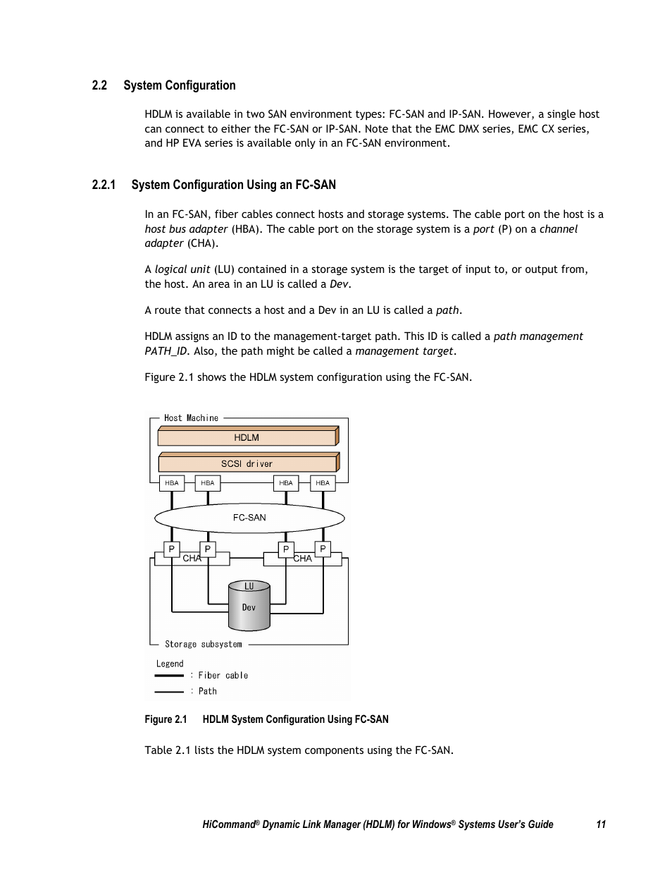 2 system configuration, 1 system configuration using an fc-san, System configuration (see section 2.2) | HP Hitachi Dynamic Link Manager Software User Manual | Page 27 / 411