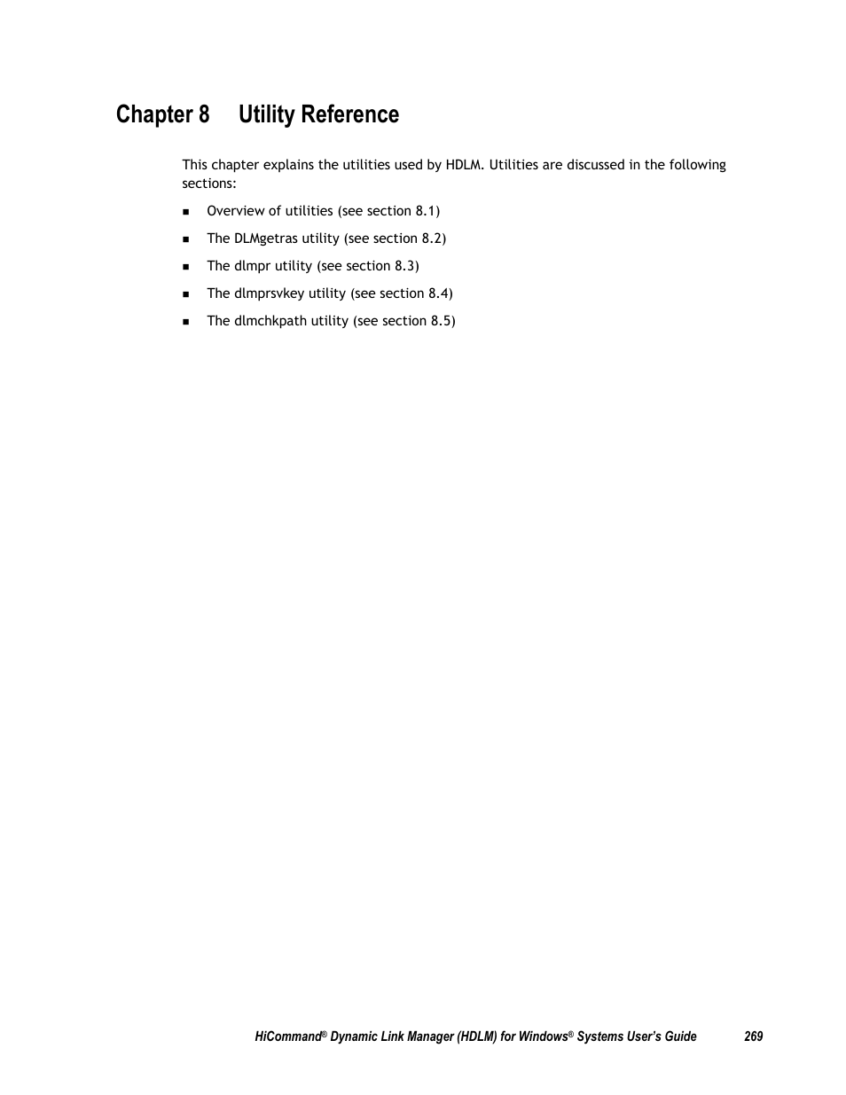Chapter 8 utility reference | HP Hitachi Dynamic Link Manager Software User Manual | Page 285 / 411