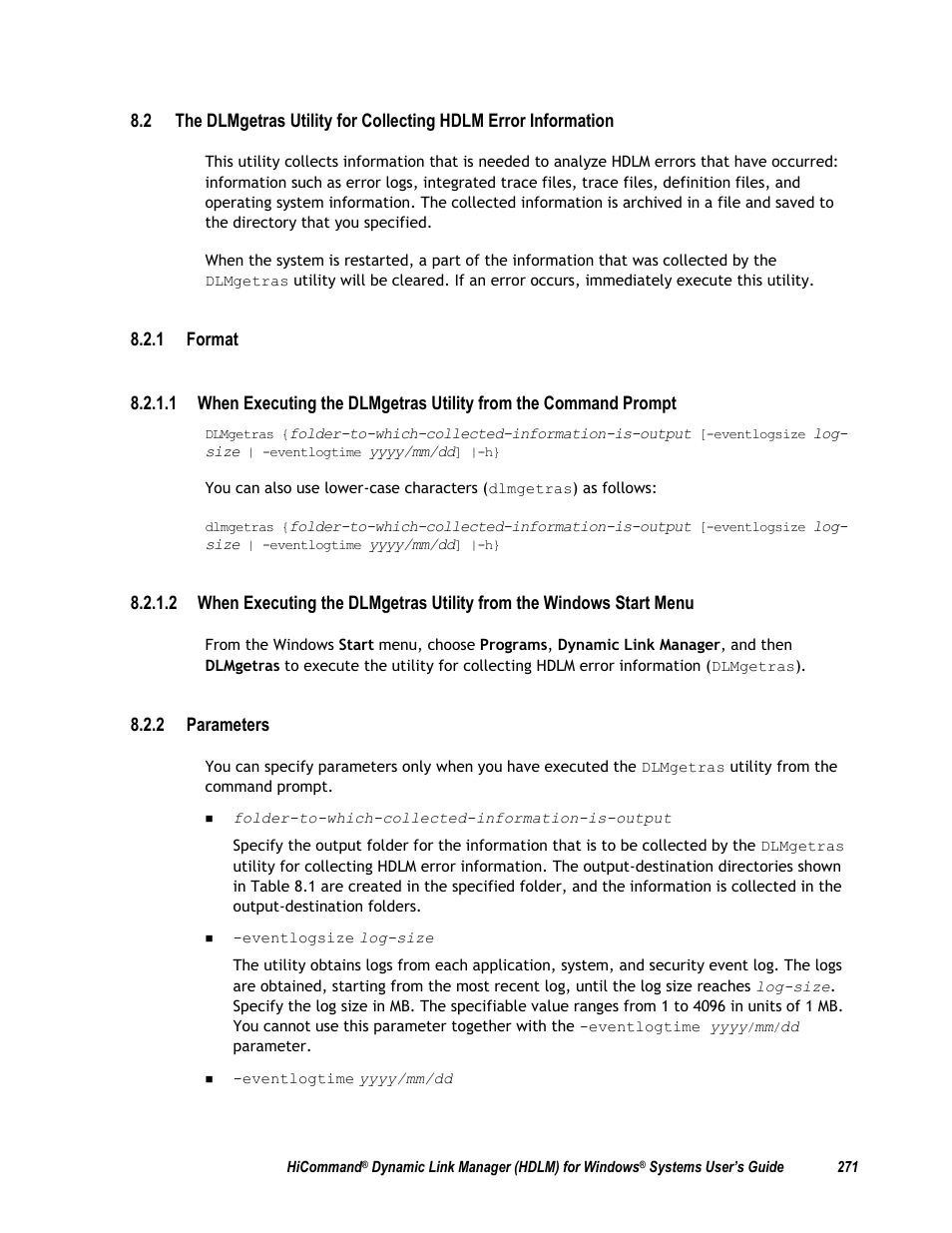 1 format, 2 parameters, Ion 8.2 | HP Hitachi Dynamic Link Manager Software User Manual | Page 287 / 411