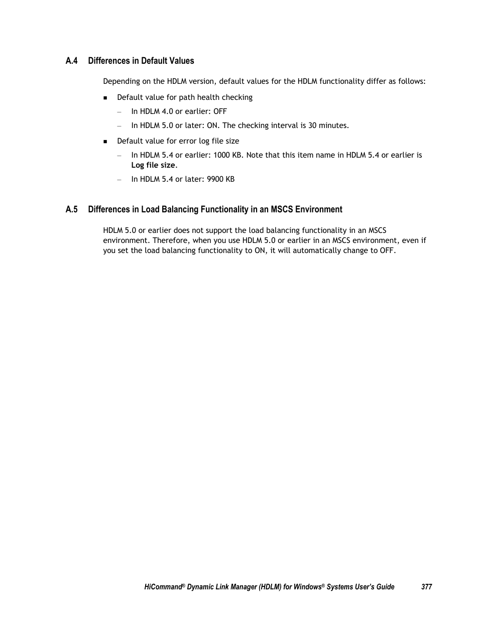 A.4 differences in default values | HP Hitachi Dynamic Link Manager Software User Manual | Page 393 / 411
