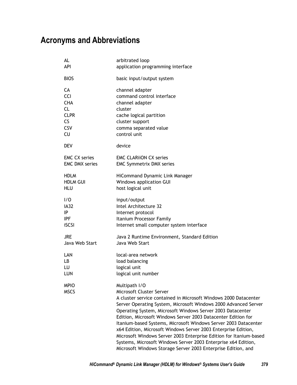 Acronyms and abbreviations | HP Hitachi Dynamic Link Manager Software User Manual | Page 395 / 411
