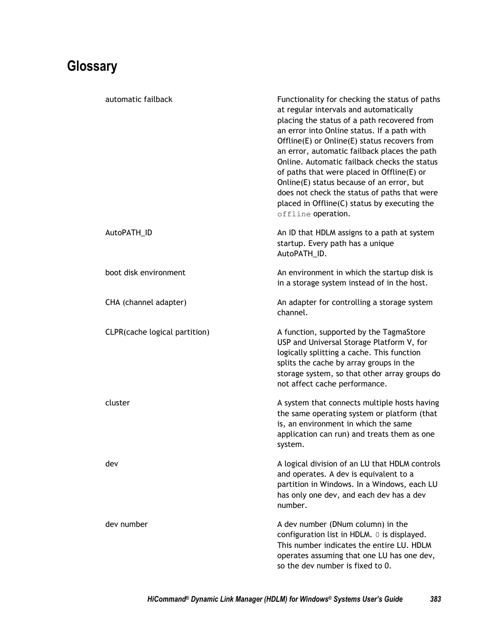 Glossary | HP Hitachi Dynamic Link Manager Software User Manual | Page 399 / 411