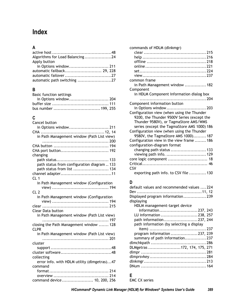Index | HP Hitachi Dynamic Link Manager Software User Manual | Page 405 / 411