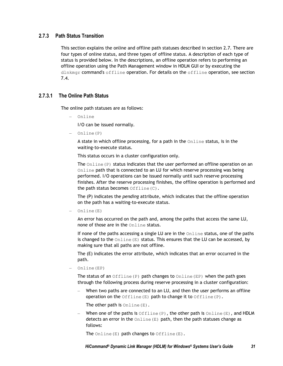 3 path status transition | HP Hitachi Dynamic Link Manager Software User Manual | Page 47 / 411