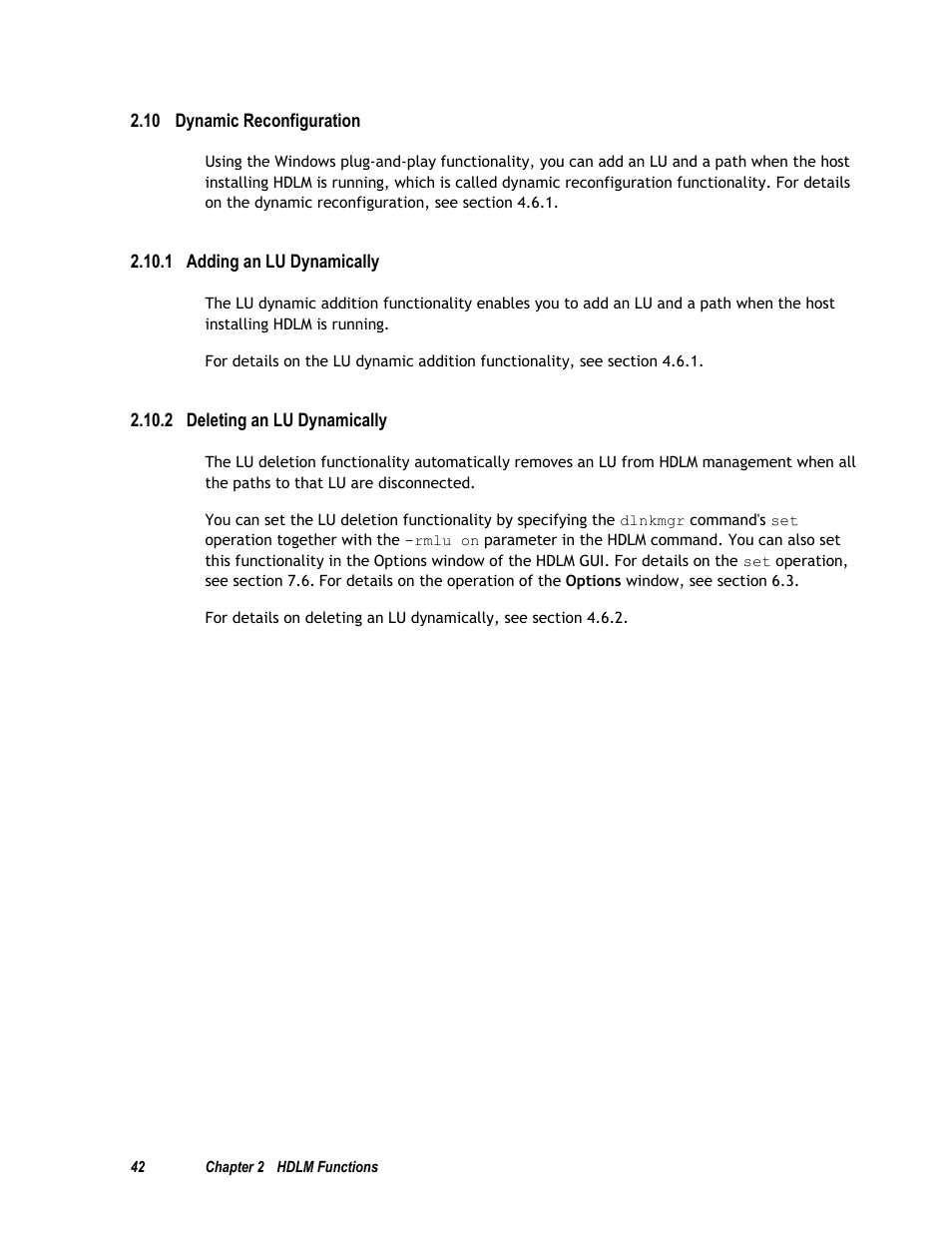 10 dynamic reconfiguration, 1 adding an lu dynamically, 2 deleting an lu dynamically | Ion 2.10) | HP Hitachi Dynamic Link Manager Software User Manual | Page 58 / 411