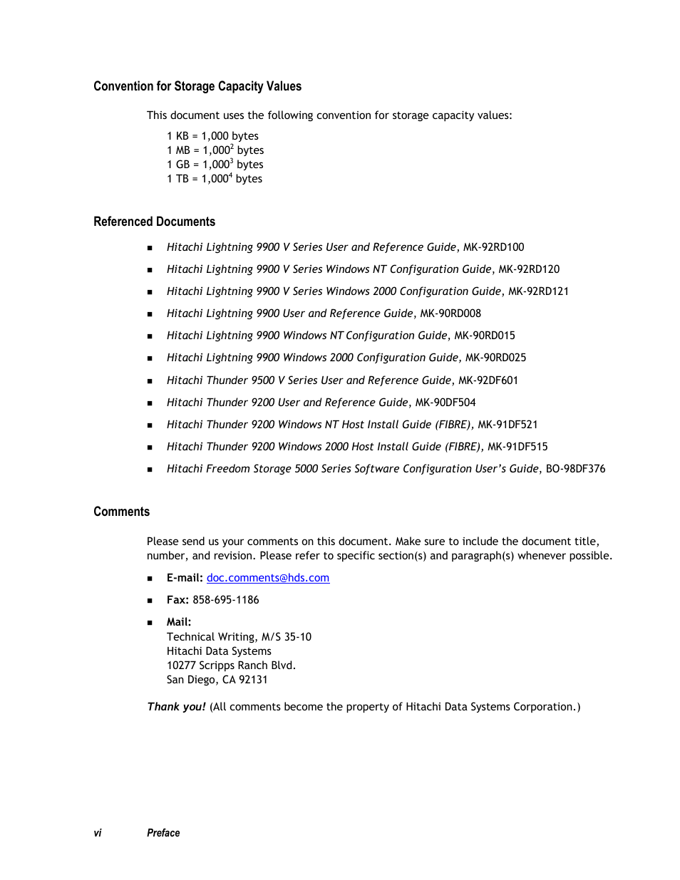 Convention for storage capacity values, Referenced documents, Comments | HP Hitachi Dynamic Link Manager Software User Manual | Page 6 / 411