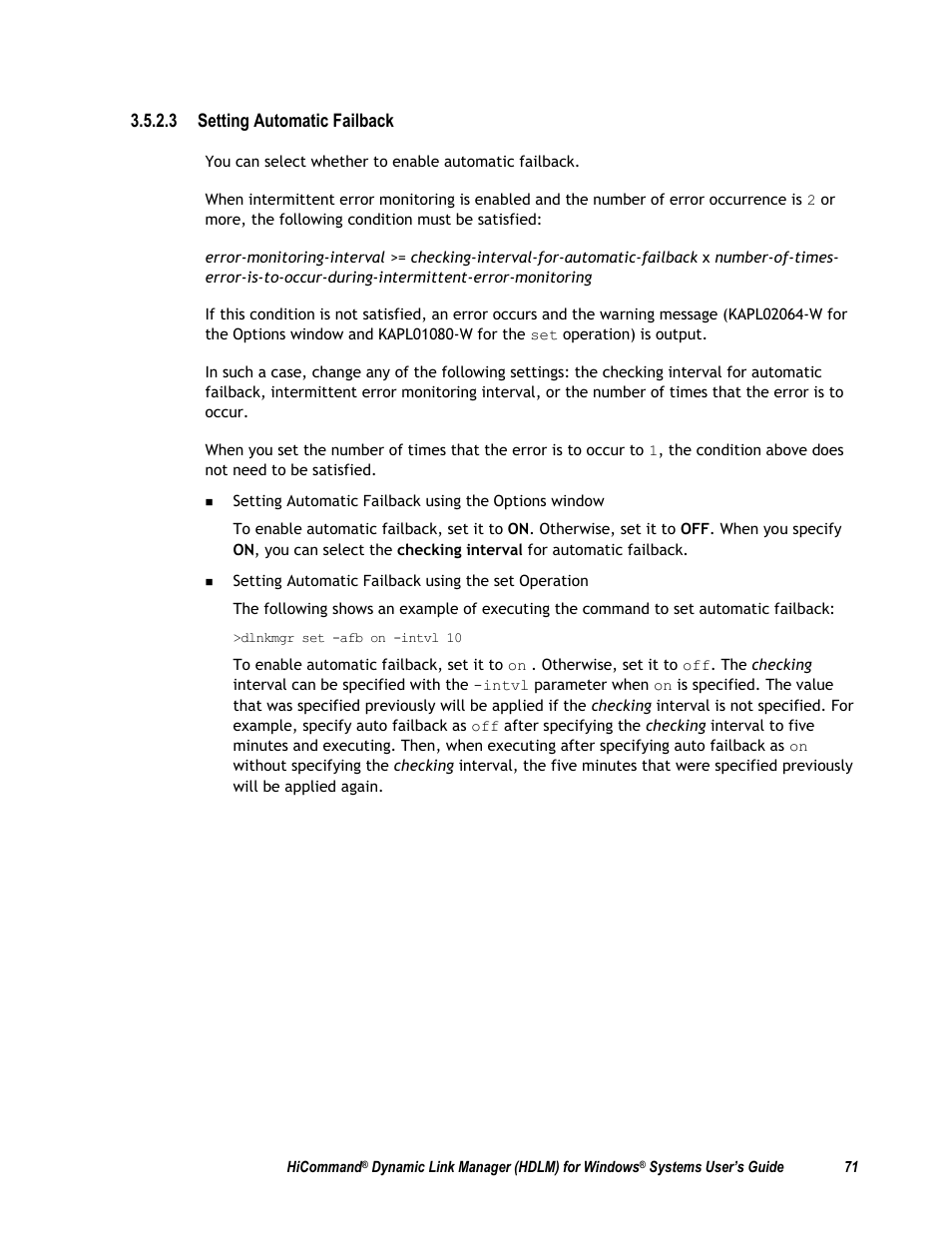 3 setting automatic failback | HP Hitachi Dynamic Link Manager Software User Manual | Page 87 / 411